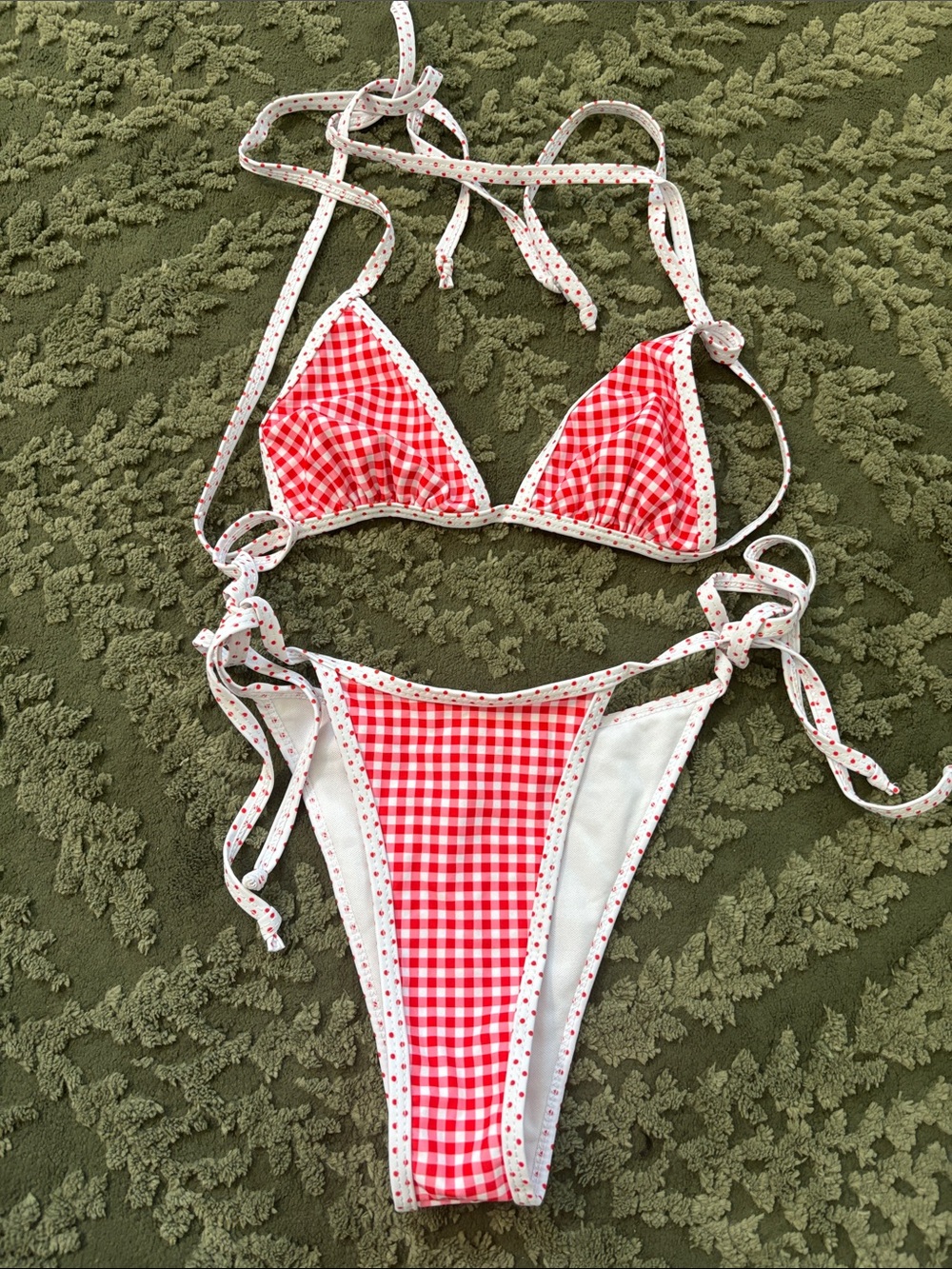 Red Gingham Kids One-Piece Swim Top and Bottom Set